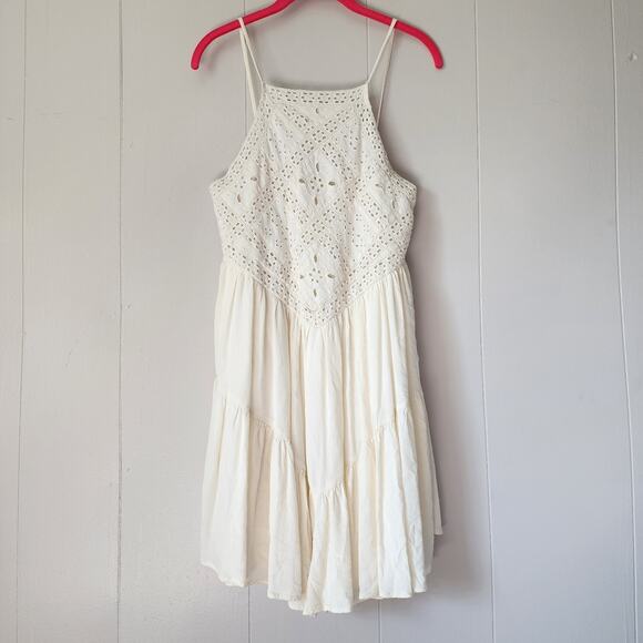 American Eagle Boho Cottage Ruffle Cream Eyelet Vintage Dress Sz Small - Picture 1 of 12